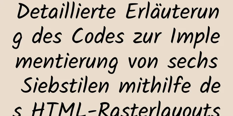 Detaillierte Erläuterung des Codes zur Implementierung von sechs Siebstilen mithilfe des HTML-Rasterlayouts