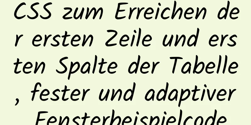 CSS zum Erreichen der ersten Zeile und ersten Spalte der Tabelle, fester und adaptiver Fensterbeispielcode