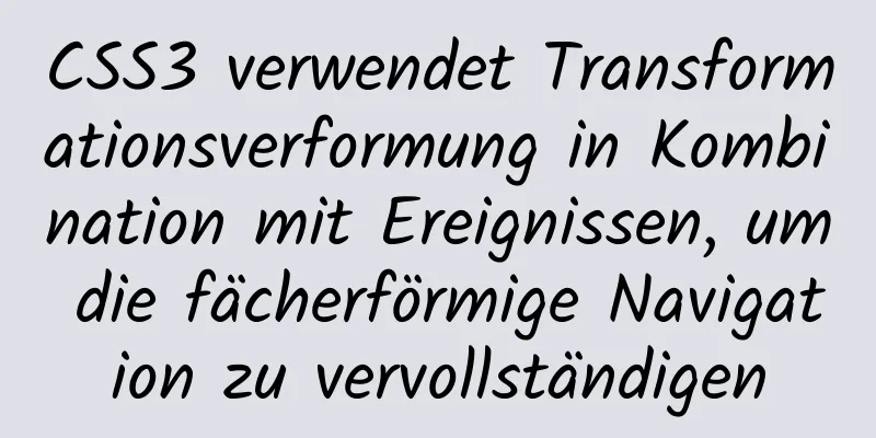 CSS3 verwendet Transformationsverformung in Kombination mit Ereignissen, um die fächerförmige Navigation zu vervollständigen