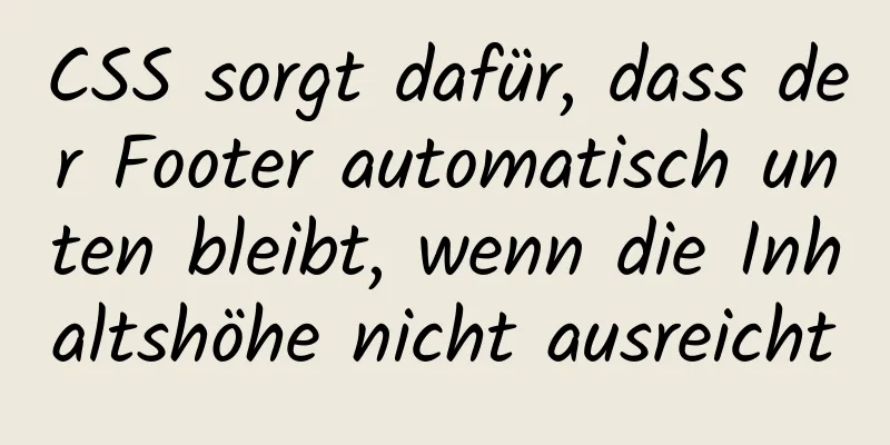 CSS sorgt dafür, dass der Footer automatisch unten bleibt, wenn die Inhaltshöhe nicht ausreicht