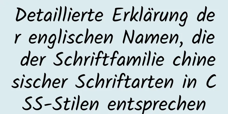 Detaillierte Erklärung der englischen Namen, die der Schriftfamilie chinesischer Schriftarten in CSS-Stilen entsprechen