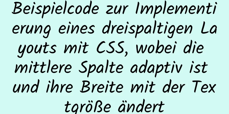 Beispielcode zur Implementierung eines dreispaltigen Layouts mit CSS, wobei die mittlere Spalte adaptiv ist und ihre Breite mit der Textgröße ändert