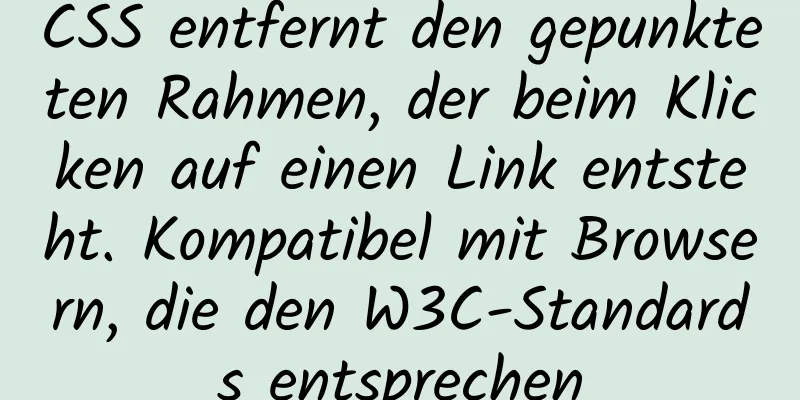 CSS entfernt den gepunkteten Rahmen, der beim Klicken auf einen Link entsteht. Kompatibel mit Browsern, die den W3C-Standards entsprechen