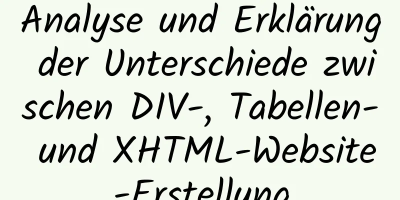 Analyse und Erklärung der Unterschiede zwischen DIV-, Tabellen- und XHTML-Website-Erstellung