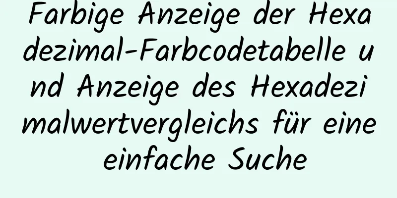 Farbige Anzeige der Hexadezimal-Farbcodetabelle und Anzeige des Hexadezimalwertvergleichs für eine einfache Suche