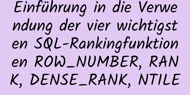 Einführung in die Verwendung der vier wichtigsten SQL-Rankingfunktionen ROW_NUMBER, RANK, DENSE_RANK, NTILE