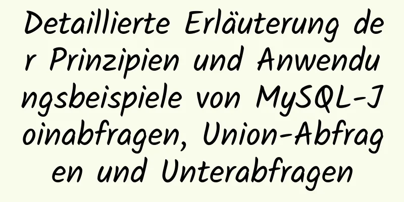 Detaillierte Erläuterung der Prinzipien und Anwendungsbeispiele von MySQL-Joinabfragen, Union-Abfragen und Unterabfragen