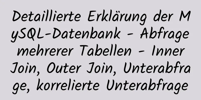 Detaillierte Erklärung der MySQL-Datenbank - Abfrage mehrerer Tabellen - Inner Join, Outer Join, Unterabfrage, korrelierte Unterabfrage