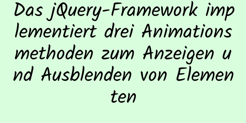 Das jQuery-Framework implementiert drei Animationsmethoden zum Anzeigen und Ausblenden von Elementen