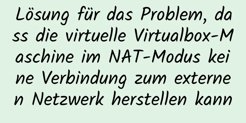 Lösung für das Problem, dass die virtuelle Virtualbox-Maschine im NAT-Modus keine Verbindung zum externen Netzwerk herstellen kann