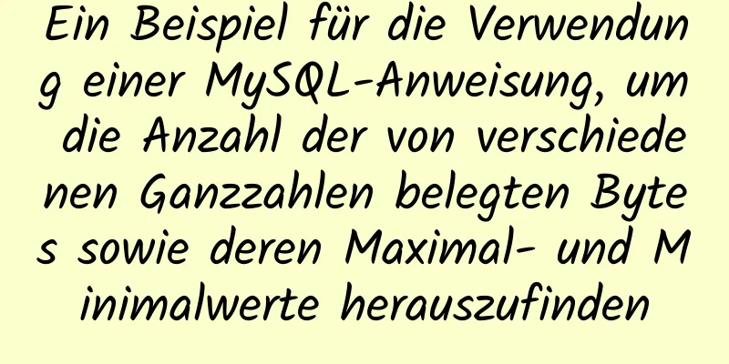 Ein Beispiel für die Verwendung einer MySQL-Anweisung, um die Anzahl der von verschiedenen Ganzzahlen belegten Bytes sowie deren Maximal- und Minimalwerte herauszufinden